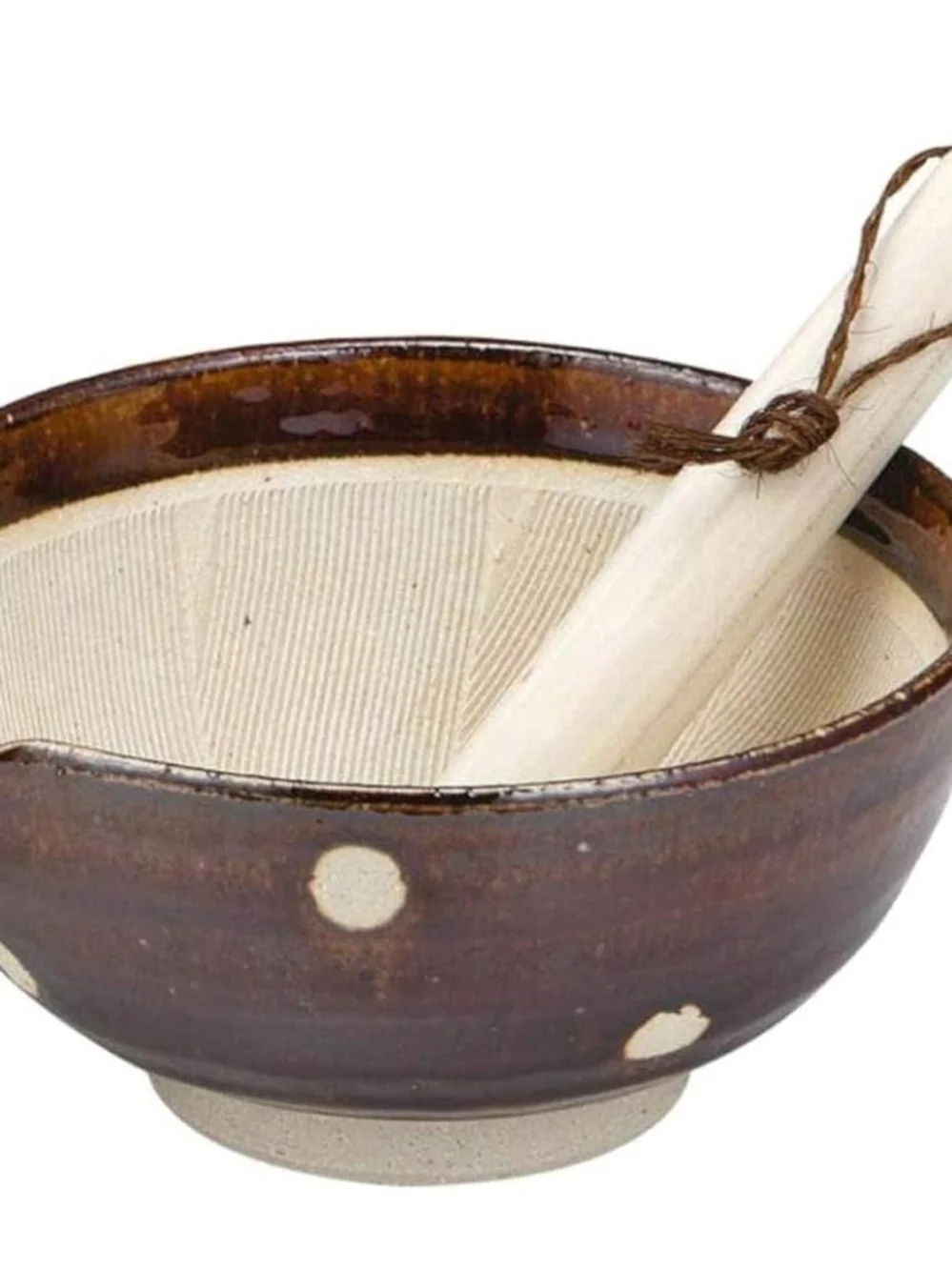 Ceramic Brown & Cream Japanese Suribachi Mortar and Pestle Authentic Japanese